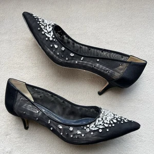 Zapatos de salón Badgley Mischka de ónix adornados de malla negra con tacón de gatito para mujer 8 formales - Imagen 1 de 18