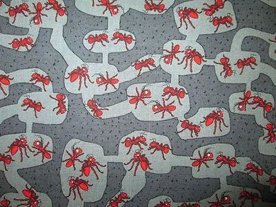 ANT RED ANTS ON GRAY CRAWLY CRITTERS INSECTS COTTON FABRIC FQ  - Image 1 of 4