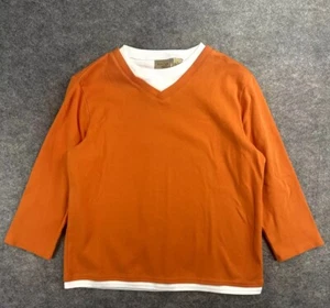 Mountain Lake Sweatshirt Women’s Large Orange/White Plain V-Neck 3/4 Sleeve - Picture 1 of 9