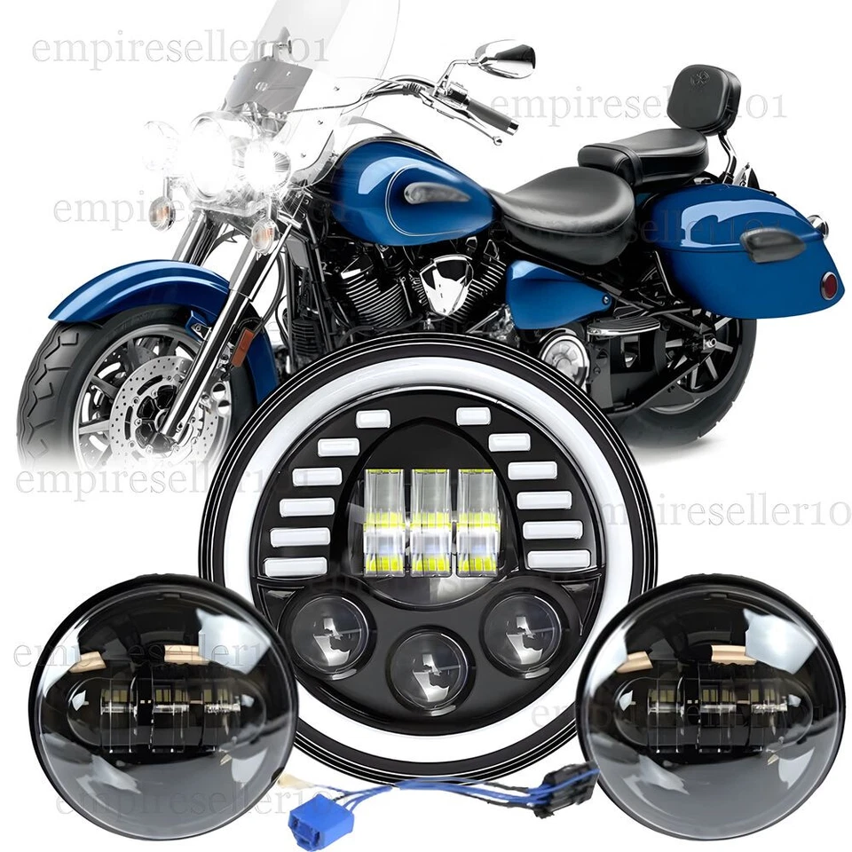 Faro LED de 7" para Yamaha Road Star Silverado XV1600 + luces antiniebla de paso de 4,5" Foto 1 de 4
