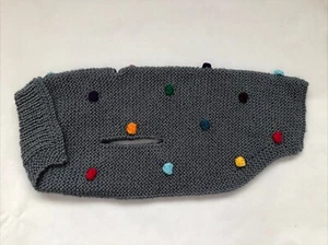 Hand Knitted Grey Dog Coat/Jumper With Multicoloured Bobbles, New, Medium Dog - Picture 1 of 12