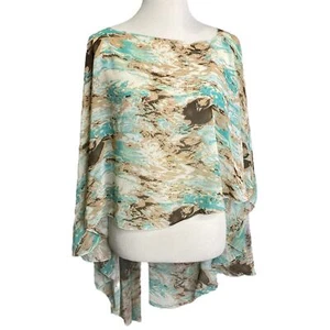 Look Women's Poncho Wrap Teal Tan Boat Neck Pullover OS - Picture 1 of 7