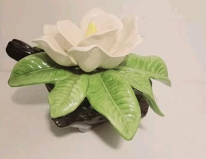 Porcelain Flower Figurine Sculpture Magnolia & Bud on Branch 9x6 - Picture 1 of 6
