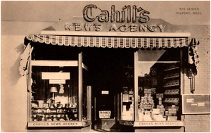 Cahill's News Agency Center in Milford Massachusetts MA 1940s Postcard Unused - Picture 1 of 2