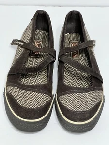 Skechers Black White Herringbone w/ Corduroy Cross Strap WOMENS 8 Mary Jane - Picture 1 of 7