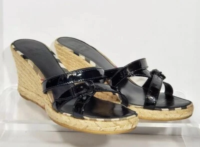 Burberry Nova Cuadros Alpargata Cuña Sandalia Tacones Charol 39 8.5 9 Foto 1 de 4