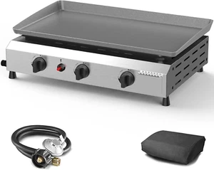 3 Burner BBQ Gas Griddle, 25.6 Inch Stainless Steel Portable Detachable Propane - Picture 1 of 12