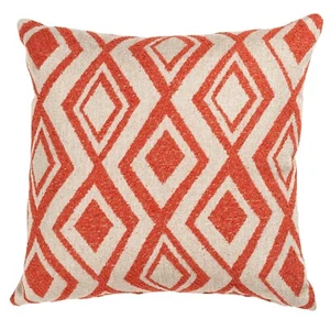 Tribal Geometric Ikat Boucle Cushion Cover in Burnt Orange. 17x17" Square - Picture 1 of 3