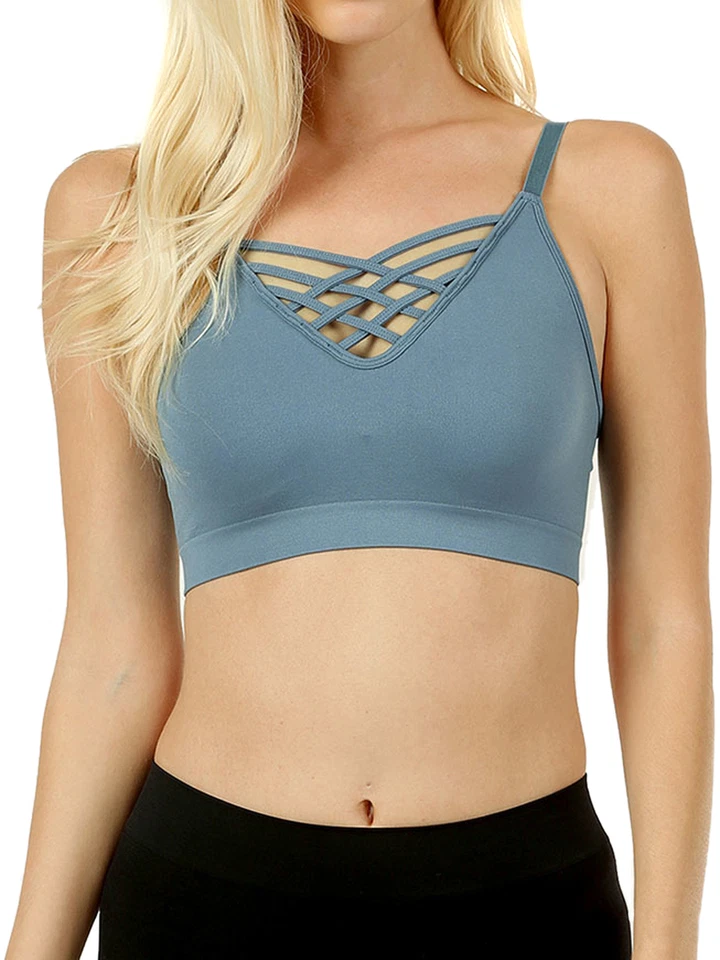 Bralette de celosía en V delantero para mujer con correas ajustables y almohadillas de sujetador extraíbles Foto 1 de 1