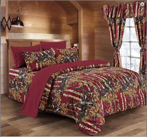 Burgundy THE WOODS WOODLAND CAMO TWIN COMFORTER-FREE SHIP - Picture 1 of 1