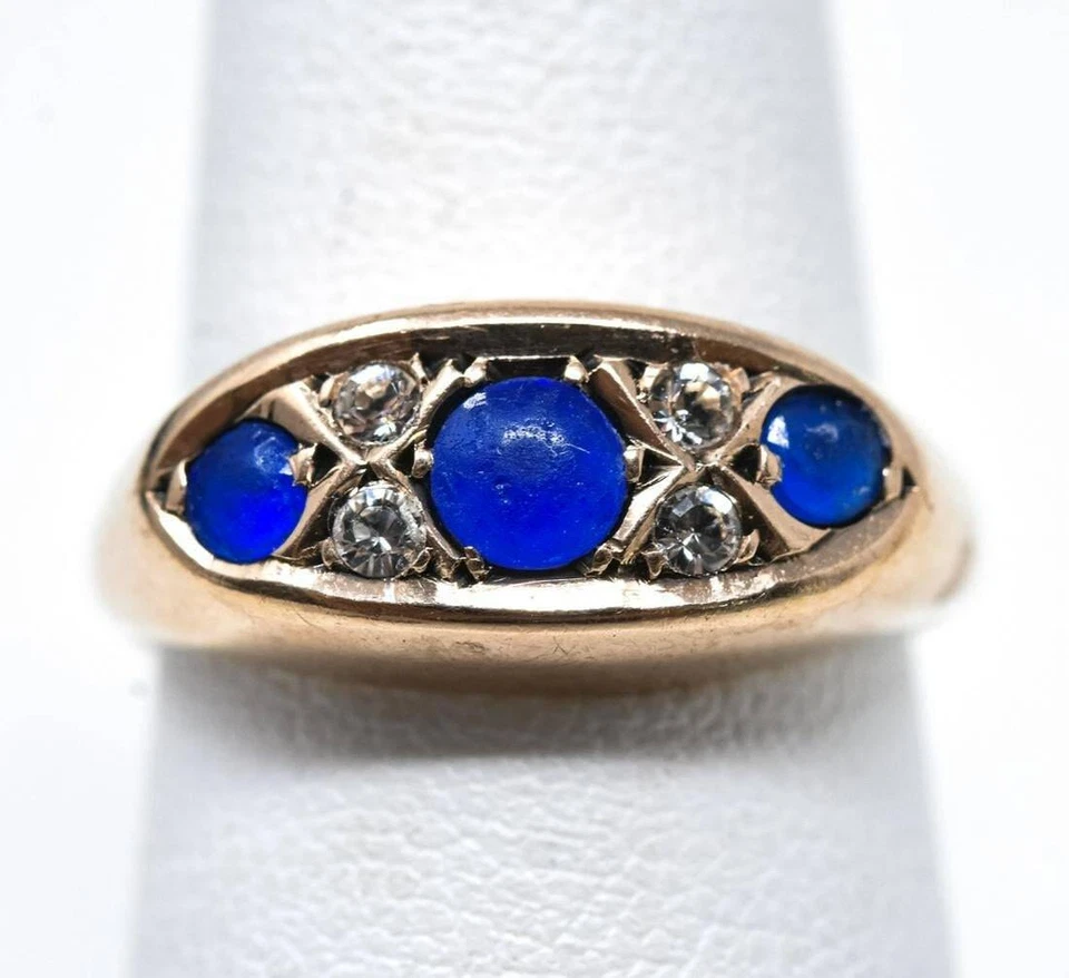 Art Deco Rose Gold, Diamond & Paste Ring size 7 circa 1920's English 9k gold - - Image 1 of 4