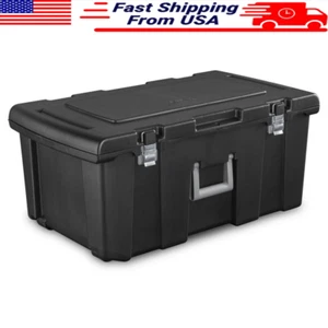 Black Plastic Footlocker Storage W/ Wheels & Handles Ideal Camping & Moving New - Picture 1 of 4
