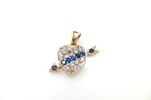Anhänger 585 GOLD 14 Karat Gelbgold Herz pendant Saphir heart Design G1724/25 - Picture 1 of 6