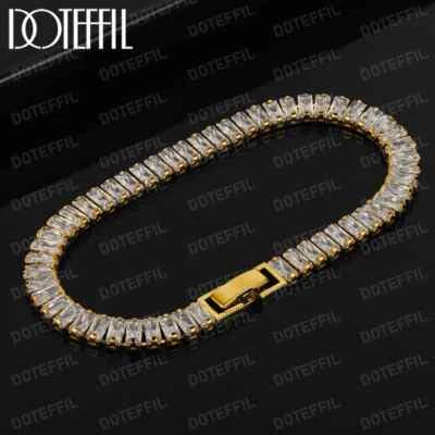 DOTEFFIL 6mm Colorful Square AAA Crystals 18K Gold 925 Silver Bracelet Jewelry - Image 1 of 4
