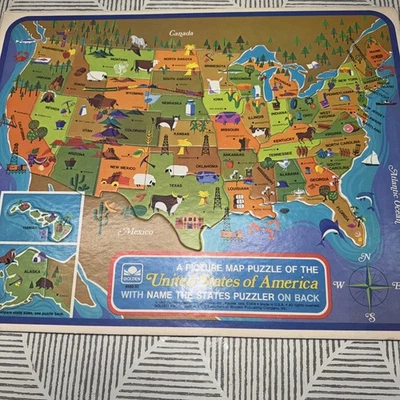 Vintage Golden United States Of America USA States Kids Picture Map Puzzle, 1968 - Image 1 of 4