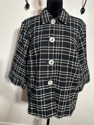 CJ BANKS Blazer Black White Checked Cotton Jacket Size 20/22W~2X-3/4 Sleeves NEW - Image 1 of 4