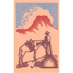 Juego de 5 postales CB-91 xilografía de vaquero con caballo y mesa - Imagen 1 de 2