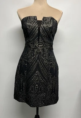 Vestido Express Sin Tirantes Mini Talla 6 Negro y Dorado Cóctel Vacaciones Gótico Romántico Foto 1 de 4