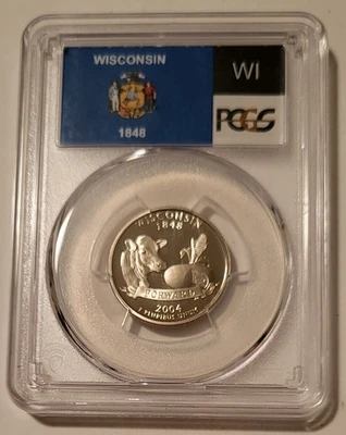 2004 S Clad Wisconsin State Quarter Proof PR70 DCAM PCGS Flag Label - Image 1 of 2
