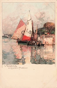 Venezia Al Giardino Publico Arte Postal Italia De Colección 1920 Barcos Coloridos - Imagen 1 de 2