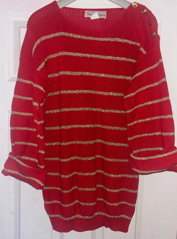 Diane Von Furstenberg Vintage  Red with Gold Tencel Interwoven Striped Sz. L EUC - Image 1 of 4