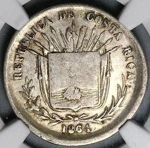 Moneda de Plata Árbol Ceiba Pequeña 25 Centavos Costa Rica 1864 NGC XF (25081401D - Imagen 1 de 6