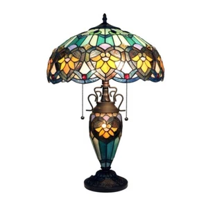 Table Lamp Tiffany Style Victorian Stained Glass Lighted Base 16" Shade 23.6" T - Picture 1 of 6