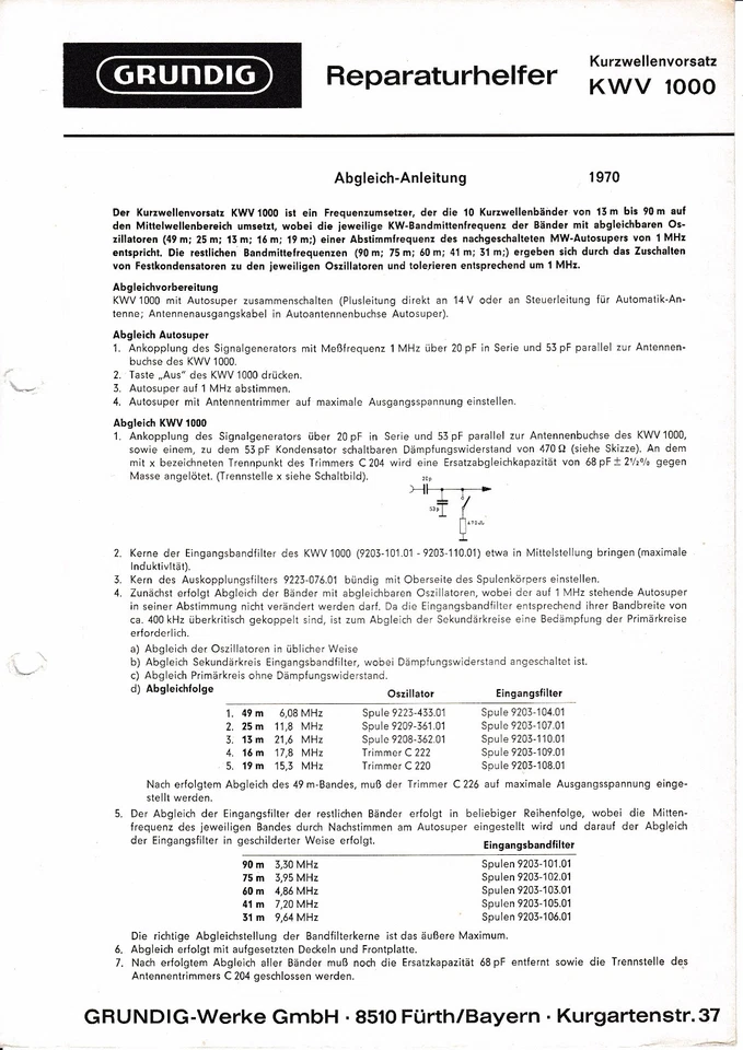 Guía manual de servicio para accesorio de onda corta Grundig KWV 1000 Foto 1 de 1