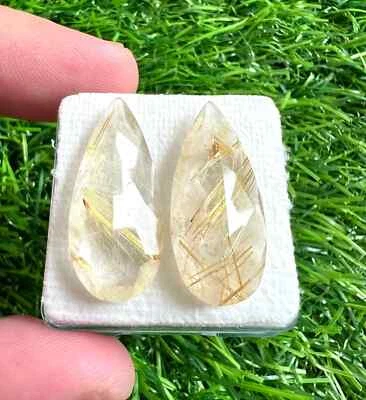 Natural Golden Rutilated Quartz 12x28 Pear Cut 5Pcs Loose Gemstone Lot. - Image 1 of 4