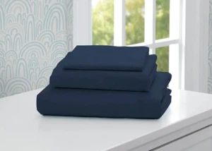Delta Kinder 3-teiliges Twin Laken Set - 1 flach, 1 Spannbetttuch & Kissenbezug - MARINEBLAU - Bild 1 von 4