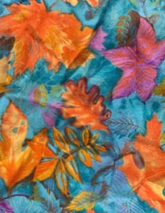 S Fall Leaves Scrub Top Womens Cottonality Autumn Turquoise Purple Gold Favorite - Picture 1 of 12