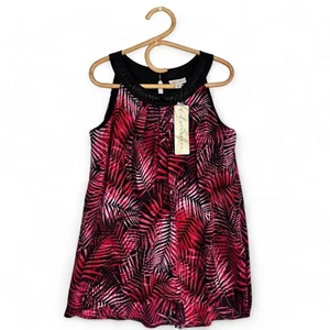 NWT Autograph Sheer Blouse Womens Size 14 Red Pink Black Beaded Neckline - Picture 1 of 8
