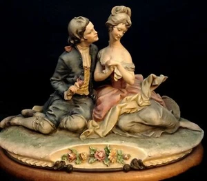 Capodimonte "The Lovers" Figurine Statue Signed by Bruno Merli 1981 Wood Base - Picture 1 of 12