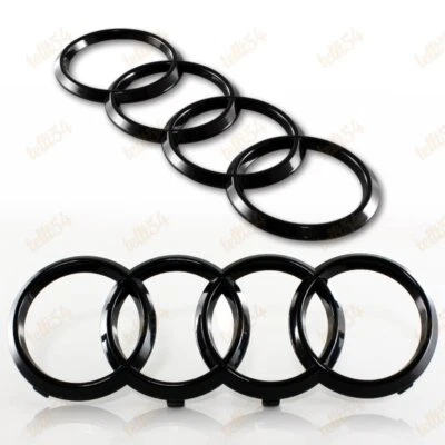 Black 2PC Audi Glossy Grill Front+Rear A1 A3 A4 S4 A5 S5 A6 S6 SQ7 Badge Emblem - Image 1 of 4