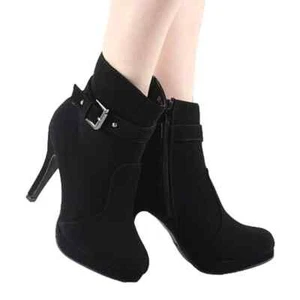 Top Moda George-15 Side Zip Ankle Strap Buckle Stiletto Heel Nubuck Ankle Boots - Picture 1 of 6