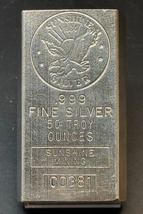 1984 Sunshine Mining 50oz Silver Bar - Picture 1 of 6