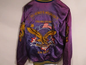 Vintage Satin Souvenier Purple Yellow Japanese Bomber Jacket Embroidered - Picture 1 of 9
