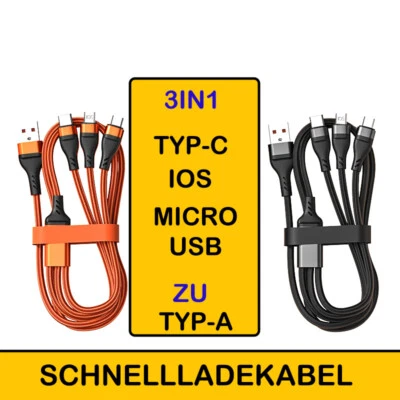 Schnell Ladekabel 3in1 Fast Multi Daten Für iPhone 15 14 13 12 11 X 8 Pro Max - Bild 1 von 4