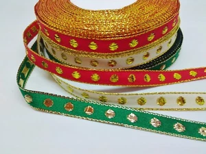 5 Metres Ribbons Red Green Cream Gold 10mm wide, Xmas Sewing Gift Bows - Picture 1 of 7