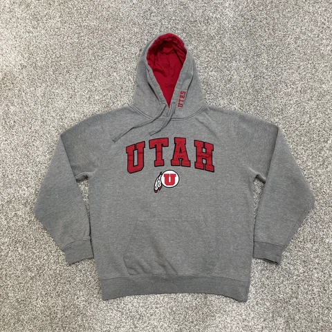 VINTAGE Utah Utes Sweater Mens Medium Grey Hooded Sweatshirt NCAA Sports 90s Y2K Cover