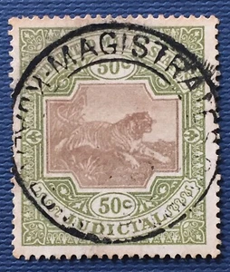 FEDERATED MALAY STATES FMS JUDICIAL TIGER 1900 50c Wmk CC USED ISC#FJ22a M5230 - Picture 1 of 3