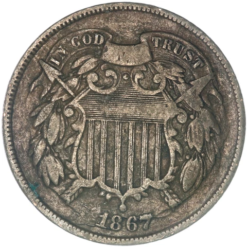 1867 (P) Two Cent Coin Fine FN See Pics A842 Cover
