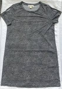 Michael Kors MK Womens White BLACK Gold Logo Career Cocktail Tunic Dress Large - Picture 1 of 5