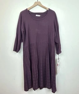 Calvin Klein Knit Sweater Dress Women's Sz 1X Bordo Round Neck Long Sleeve Midi - Picture 1 of 7