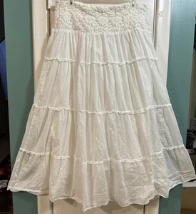 St. John's Bay White Gauze Tiered Boho Maxi Skirt With Lace Embellishments SzMed - Picture 1 of 6