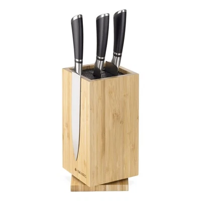 Bamboo Kitchen Knife Block - Magnetic Rotating Bristle Knife Holder - Univers... - Image 1 of 4