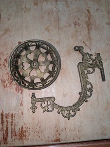 Early Brass Bronze Oil Lamp Wall Hanging Bracket Cast Metal Ornate Victorian - Picture 1 of 12