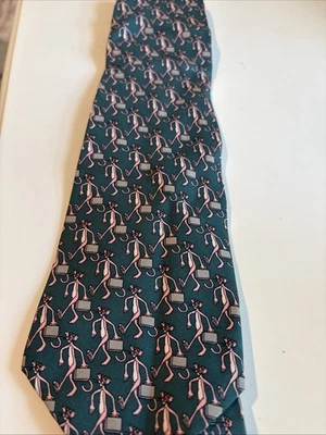 Gravata de seda Pantera Rosa desenho animado quadrinhos anos 90 vintage quadrados verdes muito rara  - Imagem 1 de 4