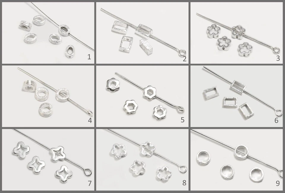 Inwaria Perline Con 925 Argento Fiore Cerchio Rettangolo Perle Distanziale SS190 - Immagine 1 di 1