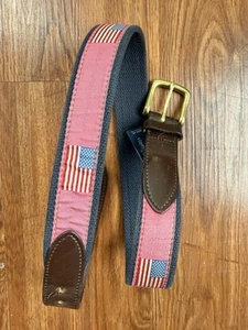 Vineyard Vines American Flag Belt Mens 30 Canvas Club Made in USA Red Blue - Picture 1 of 9